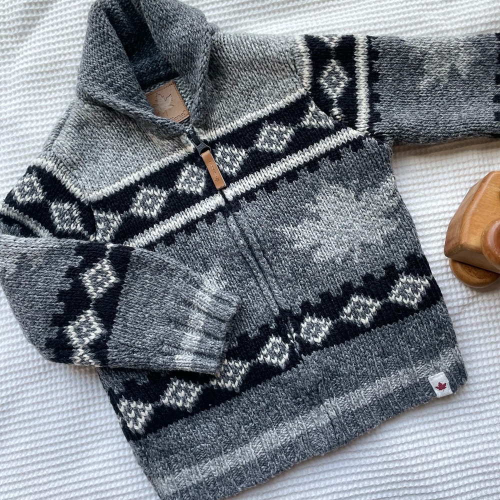 Children's Grey Nordic Knit Zip Sweater